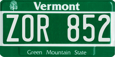 VT license plate ZOR852