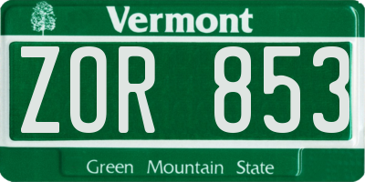 VT license plate ZOR853