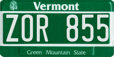 VT license plate ZOR855