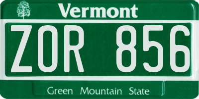 VT license plate ZOR856