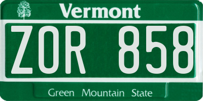 VT license plate ZOR858