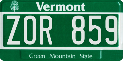 VT license plate ZOR859