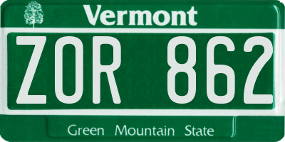 VT license plate ZOR862