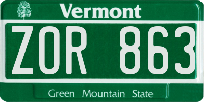 VT license plate ZOR863