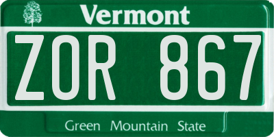 VT license plate ZOR867