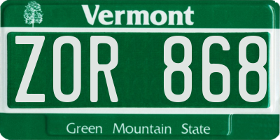 VT license plate ZOR868