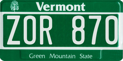 VT license plate ZOR870