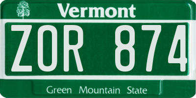 VT license plate ZOR874