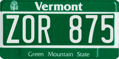 VT license plate ZOR875