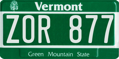VT license plate ZOR877