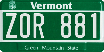 VT license plate ZOR881