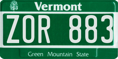 VT license plate ZOR883