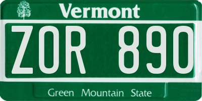 VT license plate ZOR890