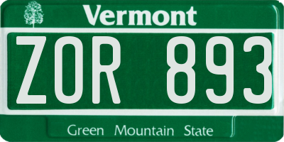 VT license plate ZOR893