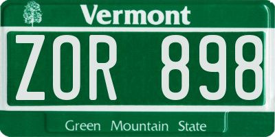 VT license plate ZOR898