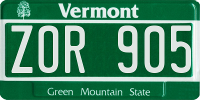VT license plate ZOR905