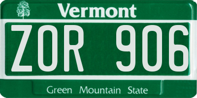 VT license plate ZOR906