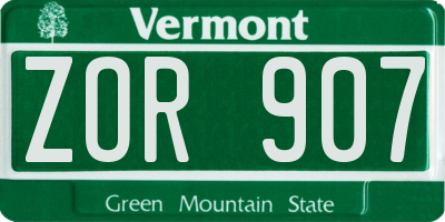 VT license plate ZOR907