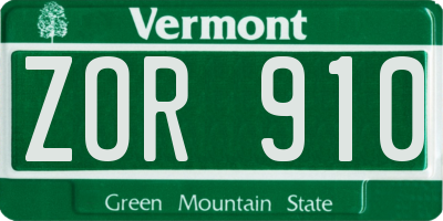 VT license plate ZOR910