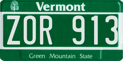 VT license plate ZOR913