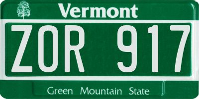 VT license plate ZOR917