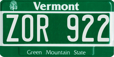 VT license plate ZOR922