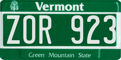 VT license plate ZOR923