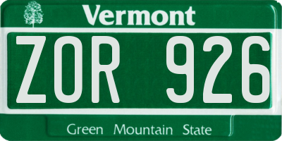 VT license plate ZOR926