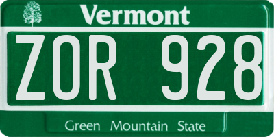 VT license plate ZOR928