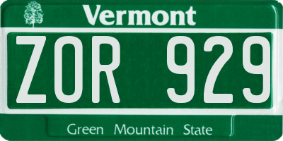 VT license plate ZOR929
