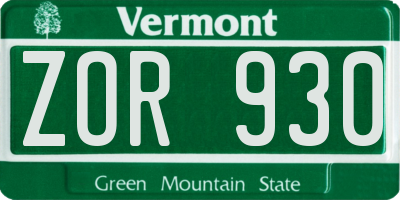 VT license plate ZOR930