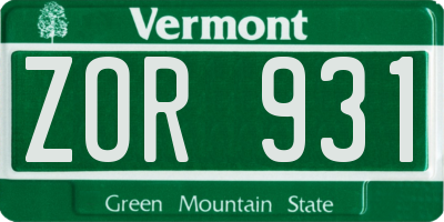 VT license plate ZOR931