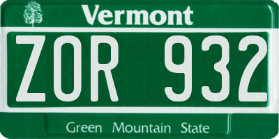 VT license plate ZOR932