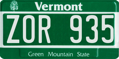 VT license plate ZOR935