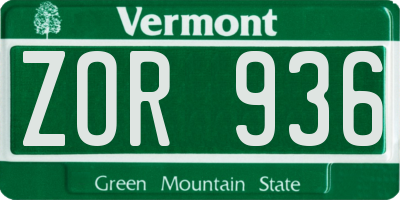 VT license plate ZOR936