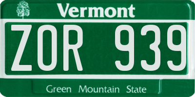 VT license plate ZOR939
