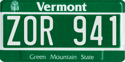 VT license plate ZOR941