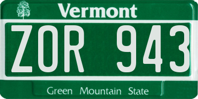 VT license plate ZOR943