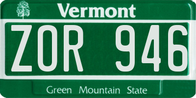 VT license plate ZOR946