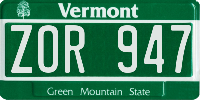 VT license plate ZOR947