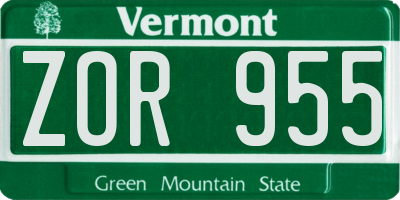 VT license plate ZOR955