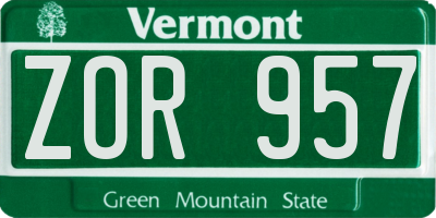 VT license plate ZOR957