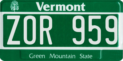 VT license plate ZOR959
