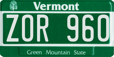 VT license plate ZOR960