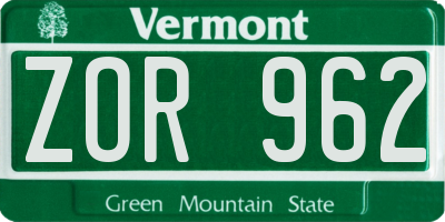 VT license plate ZOR962
