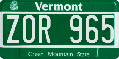 VT license plate ZOR965