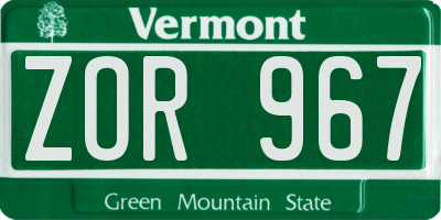 VT license plate ZOR967