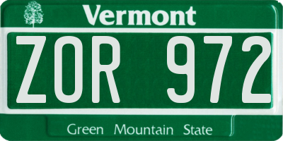 VT license plate ZOR972