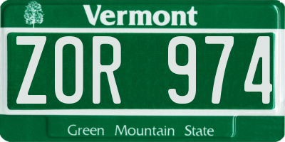 VT license plate ZOR974