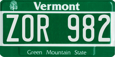 VT license plate ZOR982